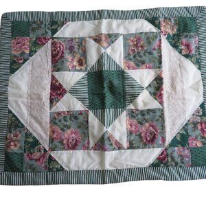 Vintage Hand Quilted Floral Patchwork Standard Shams Set of 2 Country Cottage